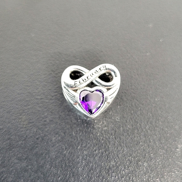 February silver plated charm with purple rhinestone for pandora-style bracelets - Picture 2 of 4